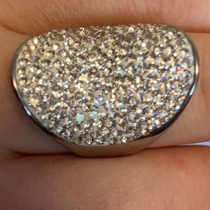 Size 9 Oval Stainless Steel & Clear Crystal Statement Cocktail Ring